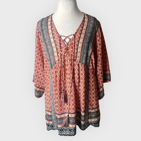 Knox Rose Tops - KNOX Rose Boho Printed Top with Tassels